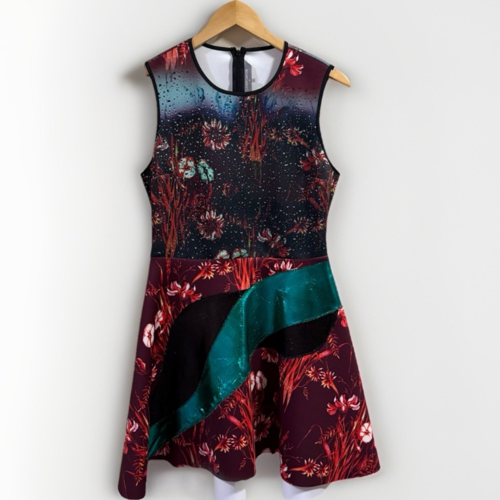 CLOVER CANYON Large Floral Abstract Digital Print Fit Flare Mini Dress